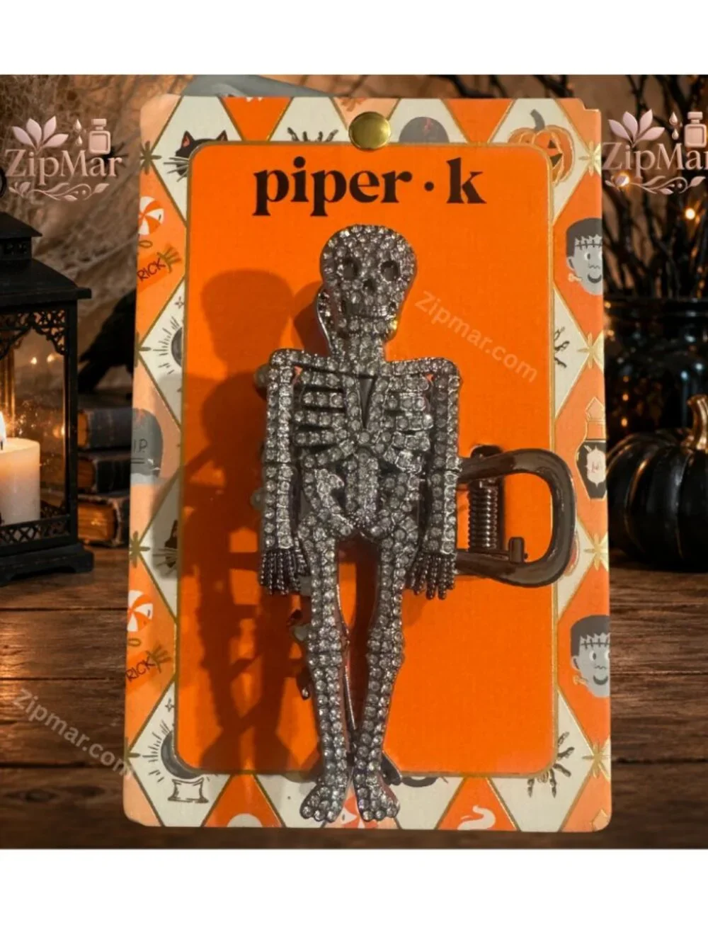 New Piper K Skeleton Hair Claw Clip Halloween Rhinestone Full Body Metal NWT
